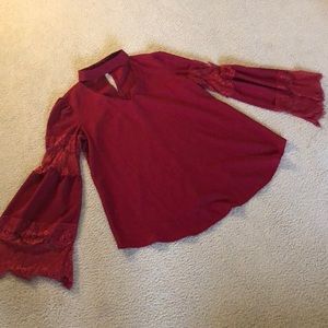 Red, long sleeve, lace sleeve